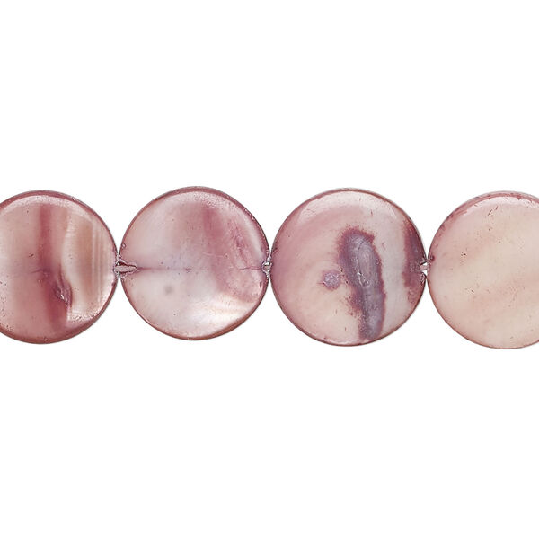 Mother-of-pearl shell 1pkg1, puffed flat round bead 15 inch taupe 12-13mm image number 0