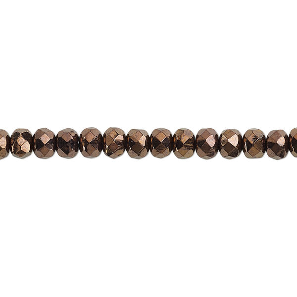 Bead, Czech fire-polished glass, bronze, 5x4mm faceted rondelle. Sold per pkg of 1,200 (1 mass). image number 0