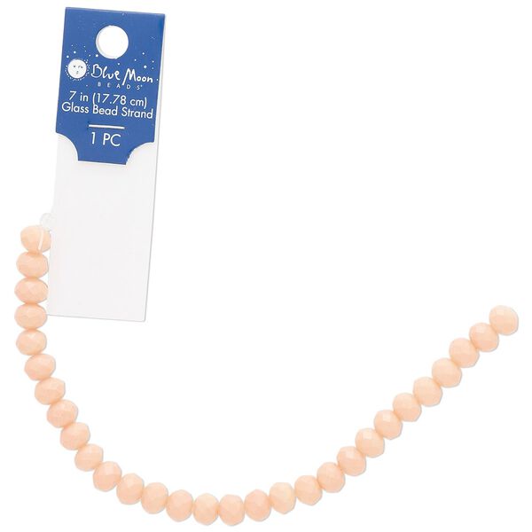 Bead, glass, light salmon (coated), 7x6mm-8x6mm faceted rondelle with 0.6mm hole. Sold per 7-inch strand. image number 0