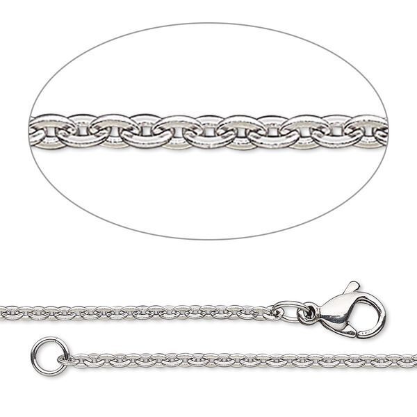 Chain, steel and stainless steel, 2.4x1.8mm flat oval cable, 24 inches with lobster claw clasp. Sold individually. image number 0