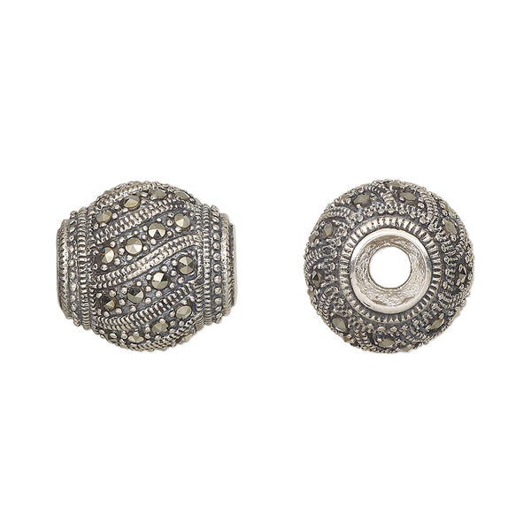 Bead, Dione®, sterling silver and marcasite, 15x14.5mm oval. Sold individually. image number 0