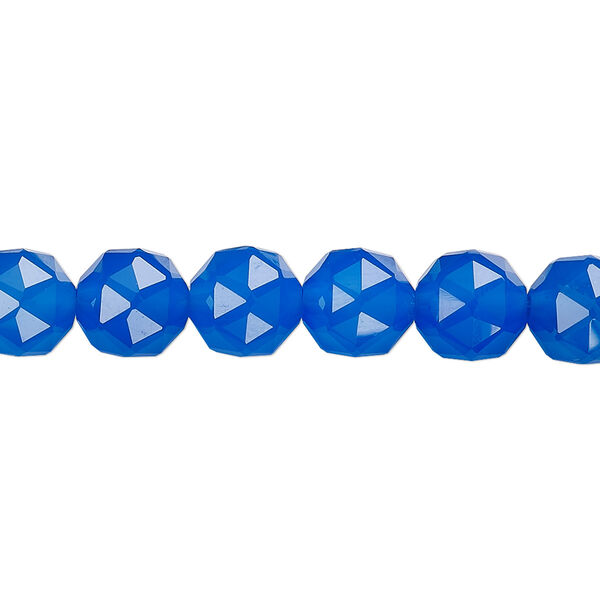 Bead, blue agate (dyed), 8mm rose-cut round, B+ grade, Mohs hardness 6-1/2 to 7. Sold per 8-inch strand, approximately 20 beads. image number 0