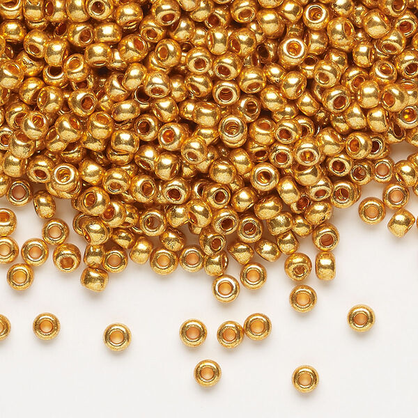 Seed bead, Preciosa Ornela Czech glass, pkg/500g, #8 rocaille, opaque metallic dark gold, (18389). image number 0