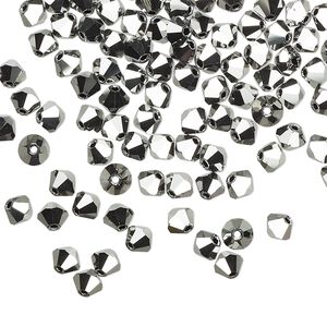 Bead 48pk jet light hematite 2X, Preciosa Czech crystal 4mm bicone