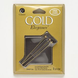 Head pin, lacquer and gold-plated copper, 2 inches with 4mm flower, 23 gauge. Sold per pkg of 3.