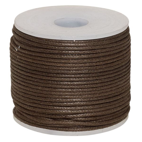 Cord, waxed cotton, brown, 1mm, 20-pound test. Sold per 25-meter spool. image number 0
