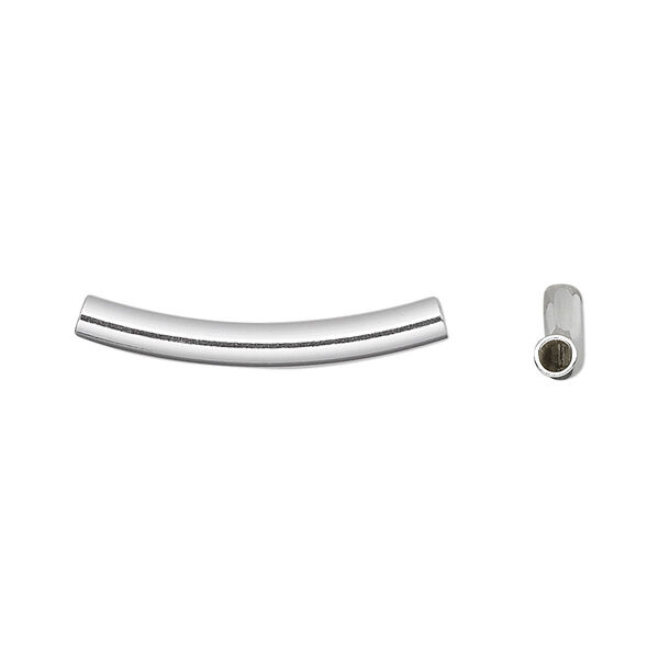 Bead, sterling silver, 25x3mm curved round tube. Sold per pkg of 2. image number 0
