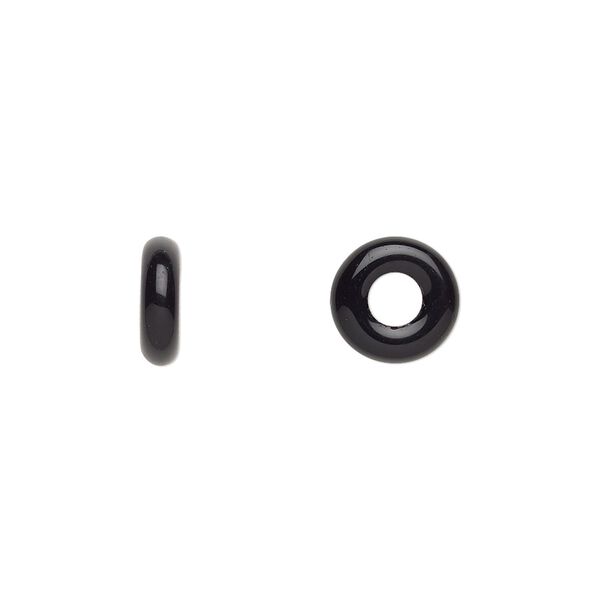 Bead, Czech pressed glass, jet, 9.5x3mm ring. Sold per pkg of 50. image number 0