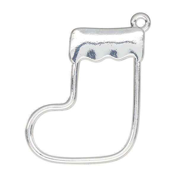 Component, resin frame, silver-finished "pewter" (zinc-based alloy), 33x28mm open stocking. Sold per pkg of 2. image number 0