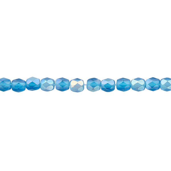 Bead, Czech fire-polished glass, matte blue AB, 4mm faceted round. Sold per pkg of 1,200 (1 mass). image number 0