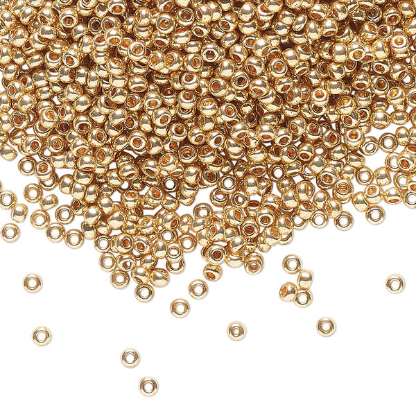 Seed bead, Preciosa Ornela Czech glass, pkg/500g, #11 rocaille, opaque gold finish metallic clear, (18304). image number 0