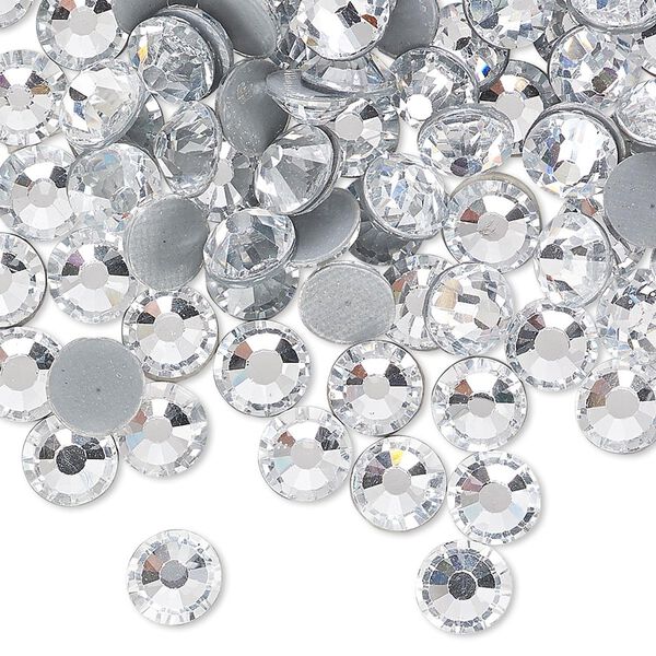 Flat back, hot-fix glass rhinestone, crystal clear, 6.32-6.5mm faceted round, SS30. Sold per pkg of 144 (1 gross). image number 0
