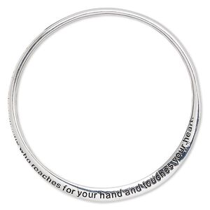 Bracelet, bangle, silver-plated "pewter" (zinc-based alloy), 6mm twisted band with "A true friend is someone who reaches for your hand and touches your heart," 8-1/2 inches. Sold individually.
