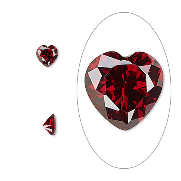 Gem, cubic zirconia, garnet red, 5mm faceted heart, Mohs hardness 8-1/2. Sold per pkg of 2. image number 0