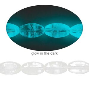 Bead, Czech glass, clear with glow-in-the-dark swirls, 12x7mm oval. Sold per 8-inch strand, approximately 16-18 beads.