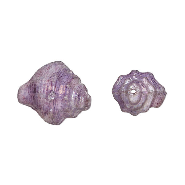 Bead, Preciosa, Czech pressed glass, opaque alabaster purple luster, 15x12mm nassa shell. Sold per pkg of 10. image number 0