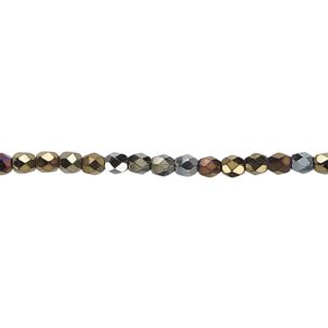 Bead, Czech fire-polished glass, opaque iris brown, 3mm faceted round. Sold per 15-1/2" to 16" strand.