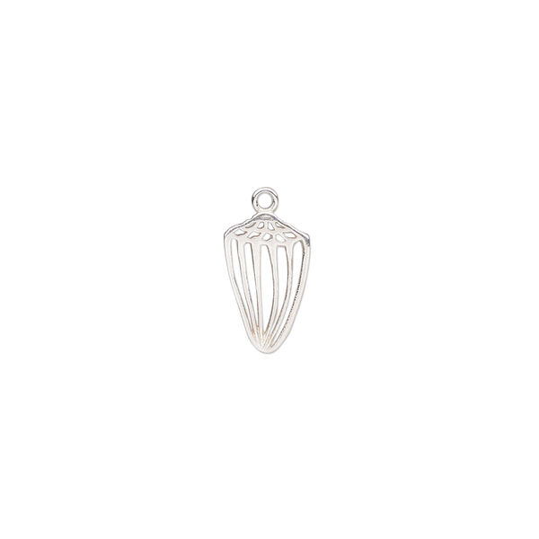Charm, Amoracast®, sterling silver, 12x8mm two-sided cone shell with cutouts. Sold individually. image number 0