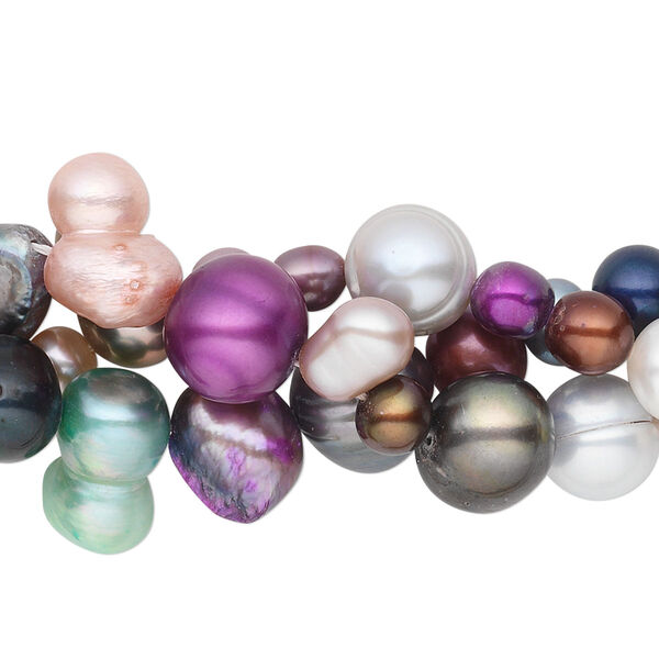 Pearl mix, cultured freshwater (bleached / dyed), multicolored, 4mm-14x5mm mixed shape, D grade, Mohs hardness 2-1/2 to 4. Sold per 48-inch strand. image number 0