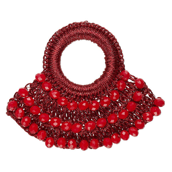 Focal, glass / nylon / steel, dark red, 60x48mm open round with bib. Sold per pkg of 2. image number 0
