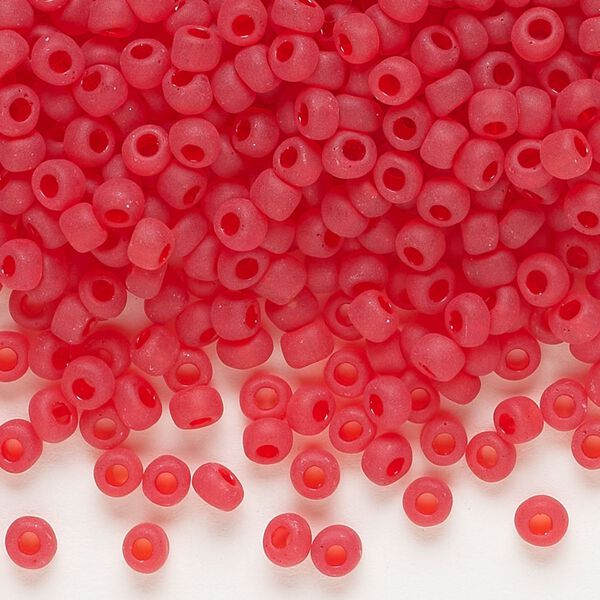Seed bead, Dyna-Mites™, glass, transparent matte red, #6 round. Sold per 40-gram pkg. image number 0