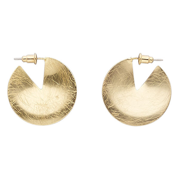 Earring, stainless steel with gold-finished brass and steel, 26mm with scratched lotus leaf and post. Sold per pair. image number 0