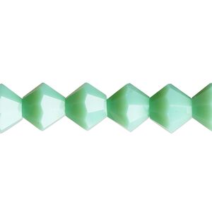 Bead, glass, opaque aqua green, 10mm bicone with 0.6-0.8mm hole. Sold per 8-inch strand.
