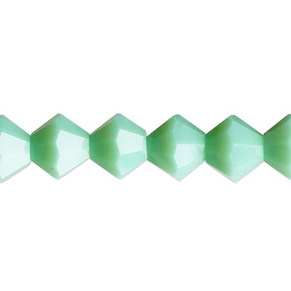 Bead, glass, opaque aqua green, 10mm bicone with 0.6-0.8mm hole. Sold per 8-inch strand. image number 0
