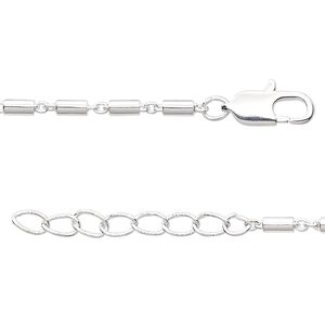 Chain 1pkg1 oval & round, 2mm / 2mm tube / lobster claw clasp, silver-finished brass 16 inch