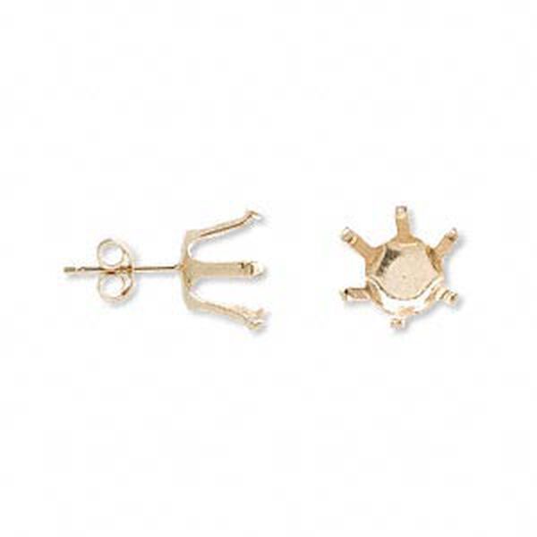 Earstud, Snap-Tite®, 14Kt gold, 10mm 6-prong round setting. Sold per pair. image number 0