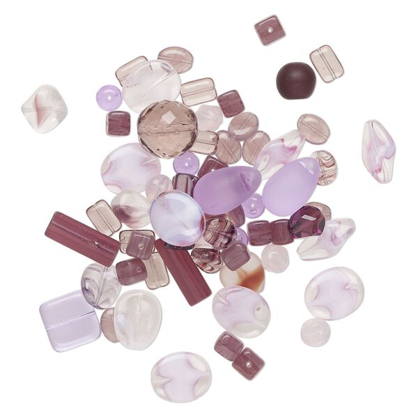 Bead mix, Czech pressed glass, translucent and transparent multi-purple, 4-35x8mm mixed shapes. Sold per 4-ounce pkg, approximately 455 beads. image number 0