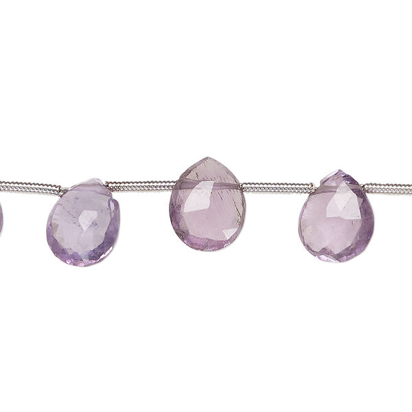 Amethyst 1pkg15, hand-cut top-drilled faceted puffed teardrop bead natural B- grade, 8x7mm-11x8mm image number 0