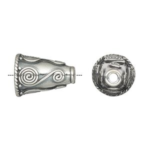 Cone, antiqued sterling silver, 16.5x12mm with spiral design, 8mm inside diameter. Sold individually.