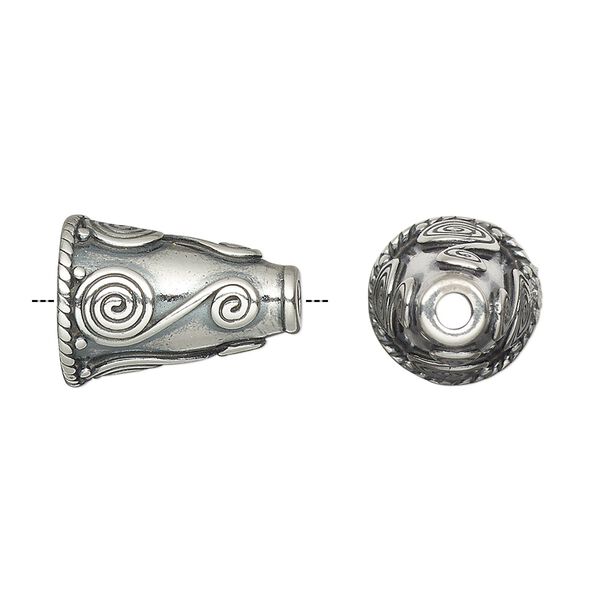 Cone, antiqued sterling silver, 16.5x12mm with spiral design, 8mm inside diameter. Sold individually. image number 0
