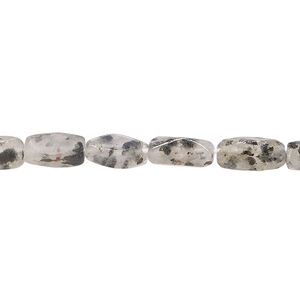 Black spotted quartz 1pkg1, hand-cut 4-sided tube bead natural, 13 inch 7x4mm-12x5mm