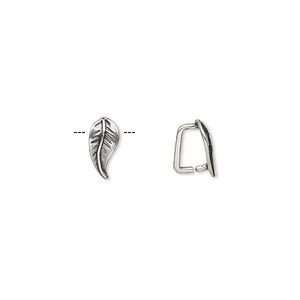 Bail, ice-pick, antique silver-plated brass, 9x4.5mm leaf, 5.5mm grip length. Sold per pkg of 2.