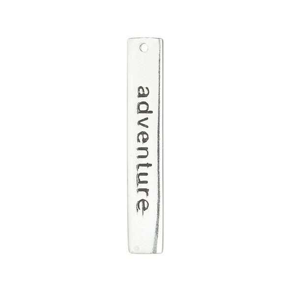 Focal, sterling silver and enamel, black, 32.5x5.5mm single-sided rectangle with "adventure." Sold individually. image number 0