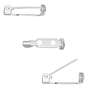 Pin back, silver-plated steel, 3/4 inch with locking bar. Sold per pkg of 10.