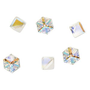 Flat back 6pk crystal AB foil back, Preciosa Czech crystal rhinestone 6mm cube
