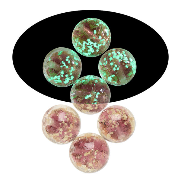 Bead, lampworked glass, clear / purple / glow-in-the-dark / gold, 14mm round. Sold per pkg of 4. image number 0