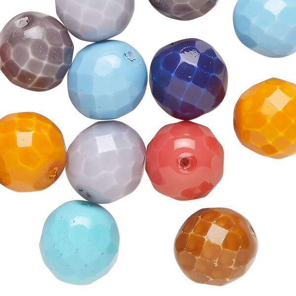 Bead mix, Czech fire-polished, glass, opaque mixed colors, 12mm faceted round. Sold per pkg of 16. image number 0