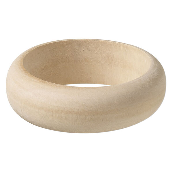 Bracelet, bangle, wood (natural), 25mm wide half-round, 8 inches. Sold individually. image number 0