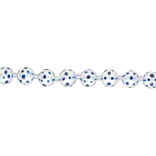 Bead, glass 1pkg8, opaque dark blue and white, 14mm hand-painted round. image number 1