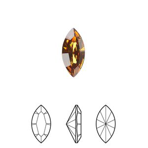Fancy stone 12pk light amber foil back, Crystal Passions® 15x7mm navette 4228