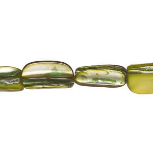 Mother-of-pearl shell 1pkg1, stick bead 14 inch yellow / green 14x5mm-15x11mm