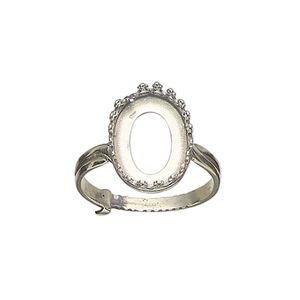 Ring, JBB Findings, antiqued sterling silver, 16mm wide with decorative trim and 14x10mm oval bezel setting, adjustable from size 6-8. Sold individually.