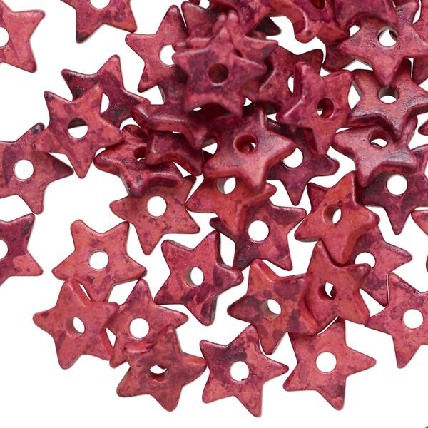 Bead, wood (dyed), fuchsia, 9x2mm star rondelle. Sold per pkg of 100. image number 0