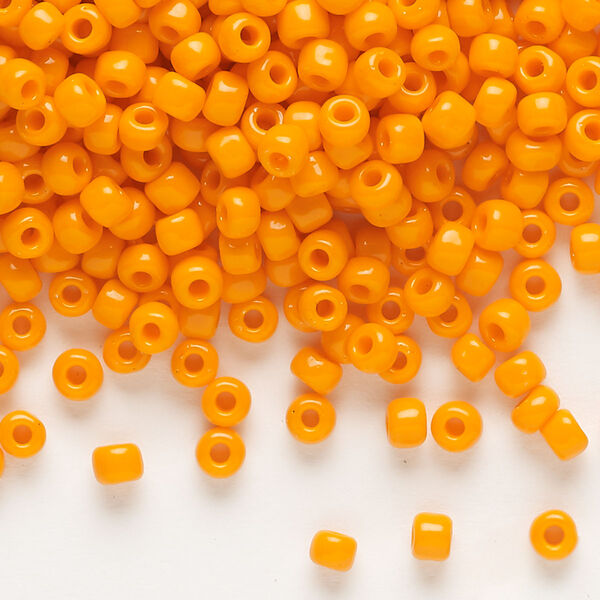 Seed bead, Dyna-Mites™, glass, opaque orange, #6 round. Sold per 1/2 kilogram pkg. image number 0