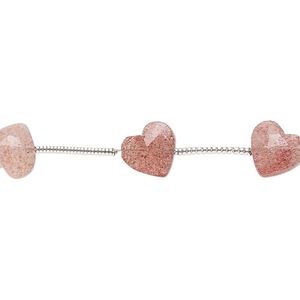 Strawberry quartz 1pkg10, hand-cut diagonally drilled faceted puffed heart bead natural 8x8mm