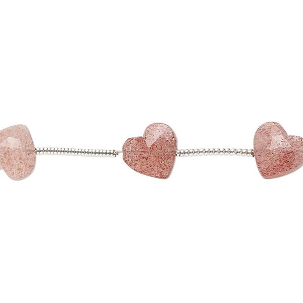 Strawberry quartz 1pkg10, hand-cut diagonally drilled faceted puffed heart bead natural 8x8mm image number 0